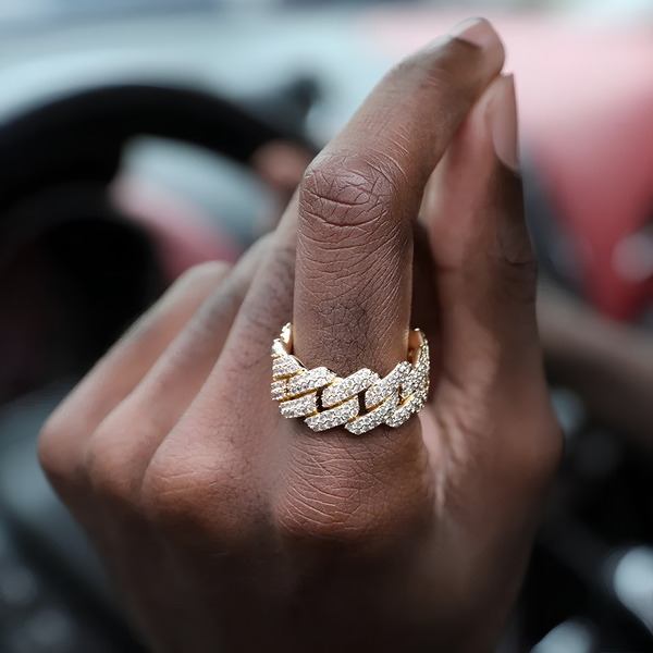 ICED PRONG CUBAN RING - GOLD