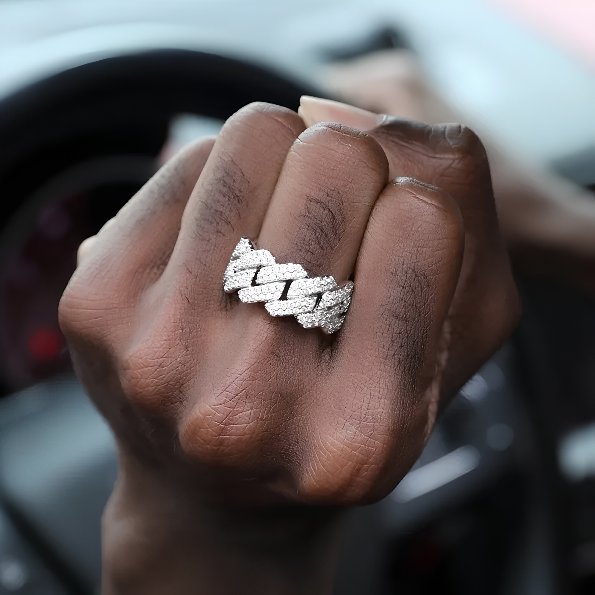 ICED PRONG CUBAN RING - SILVER
