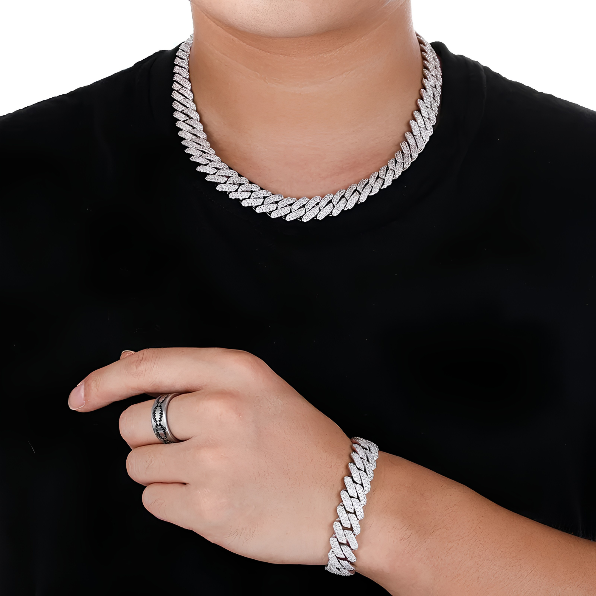12MM ICED PRONG CUBAN BRACELET - SILVER