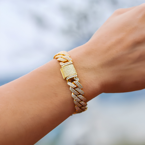 12MM ICED PRONG CUBAN BRACELET - GOLD