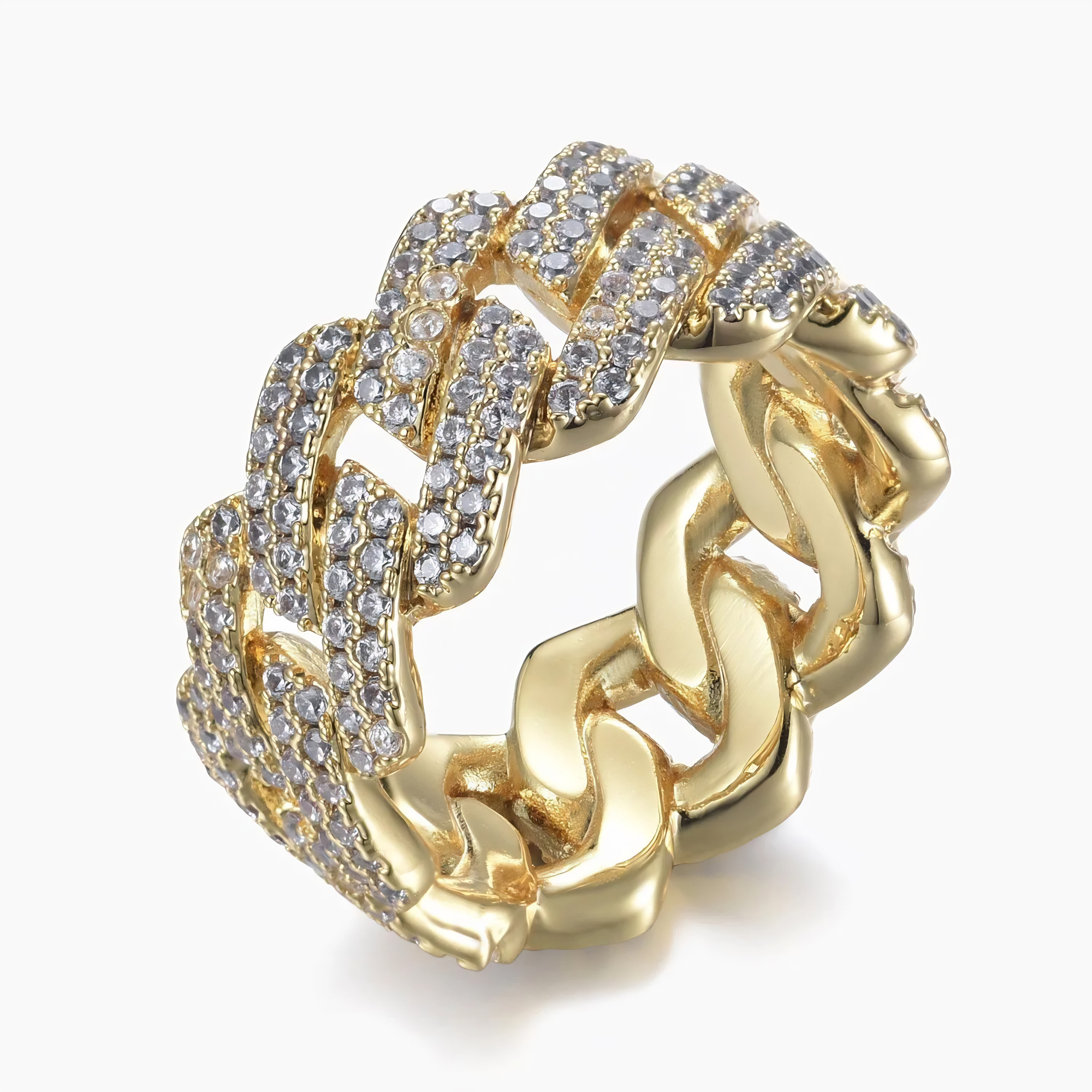 ICED PRONG CUBAN RING - GOLD
