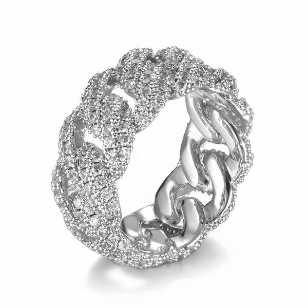 ICED CUBAN LINK RING - SILVER