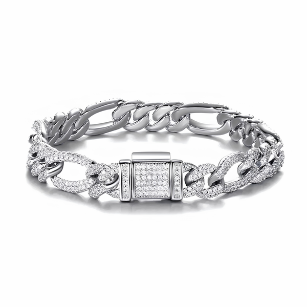 10MM ICED FIGARO BRACELET - SILVER