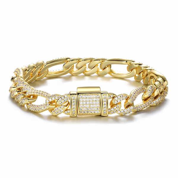 10MM ICED FIGARO BRACELET - GOLD