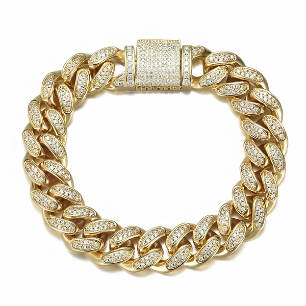 12MM ICED CUBAN LINK BRACELET - GOLD