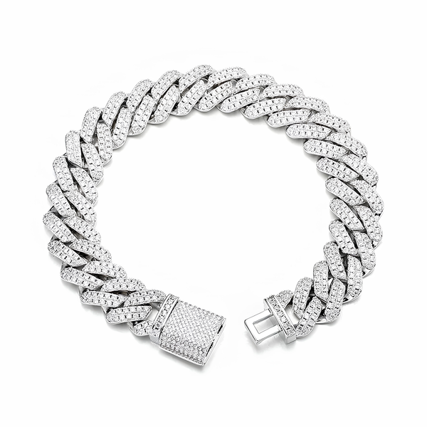 12MM ICED PRONG CUBAN BRACELET - SILVER
