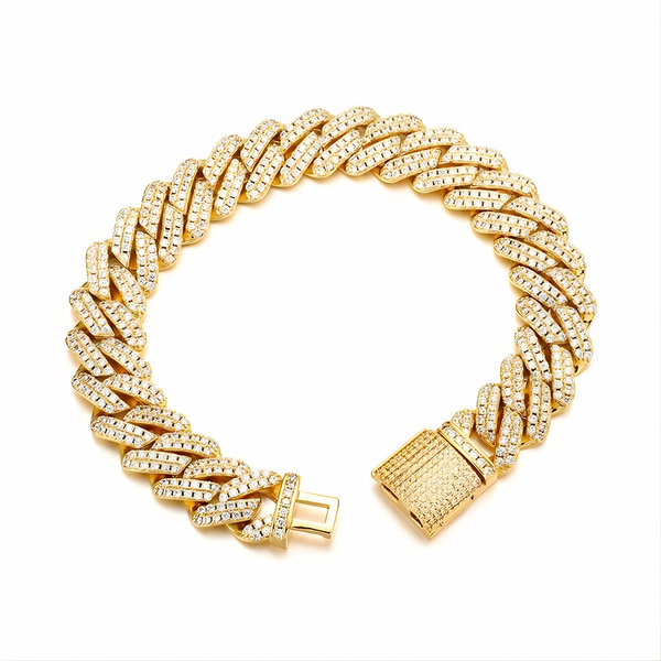 12MM ICED PRONG CUBAN BRACELET - GOLD