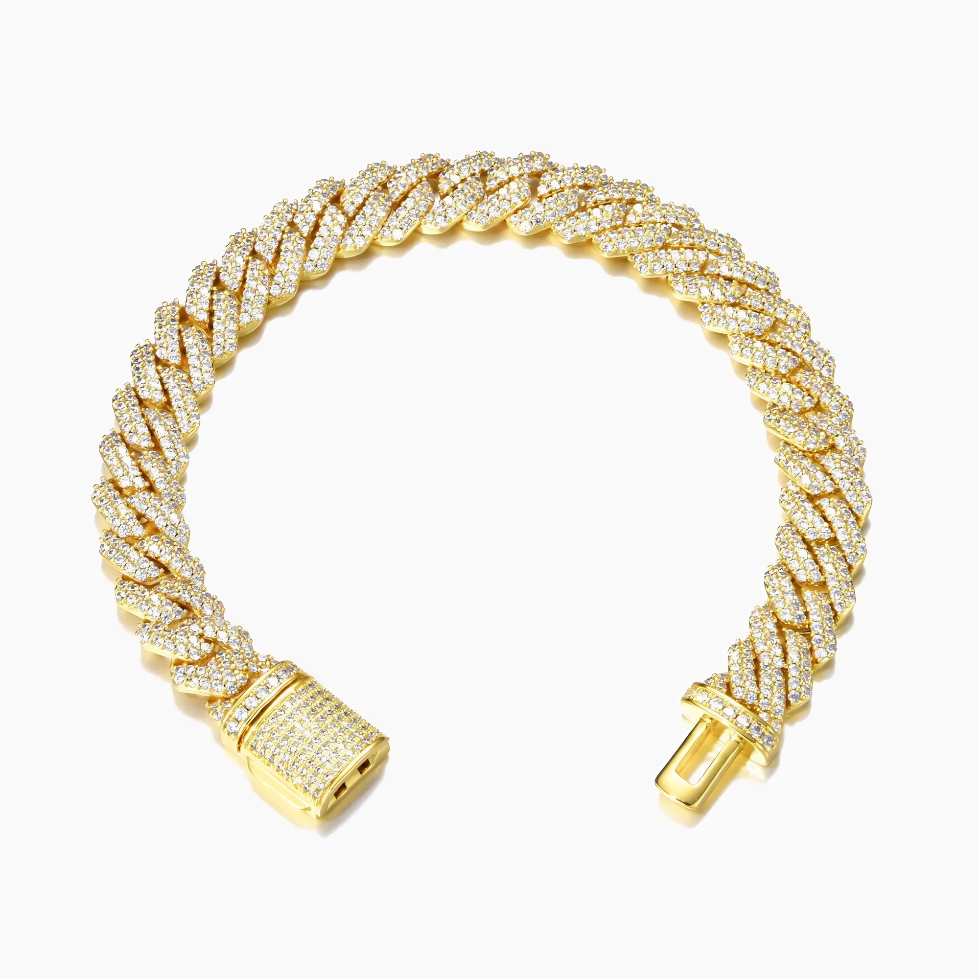 10MM ICED PRONG CUBAN BRACELET - GOLD