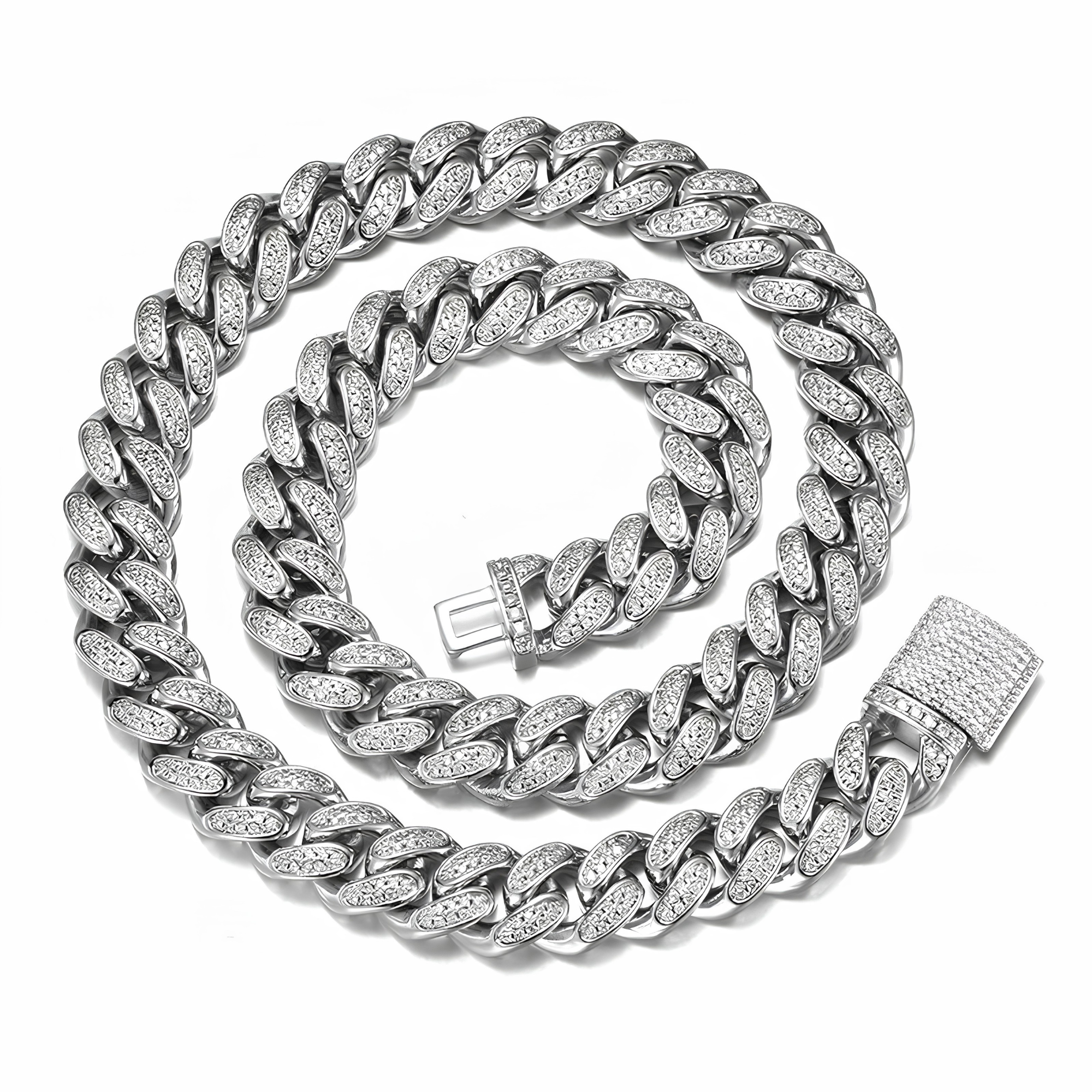 12MM ICED CUBAN LINK CHAIN - SILVER