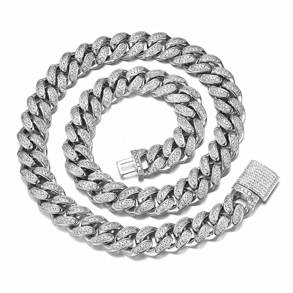 12MM ICED CUBAN LINK CHAIN - SILVER