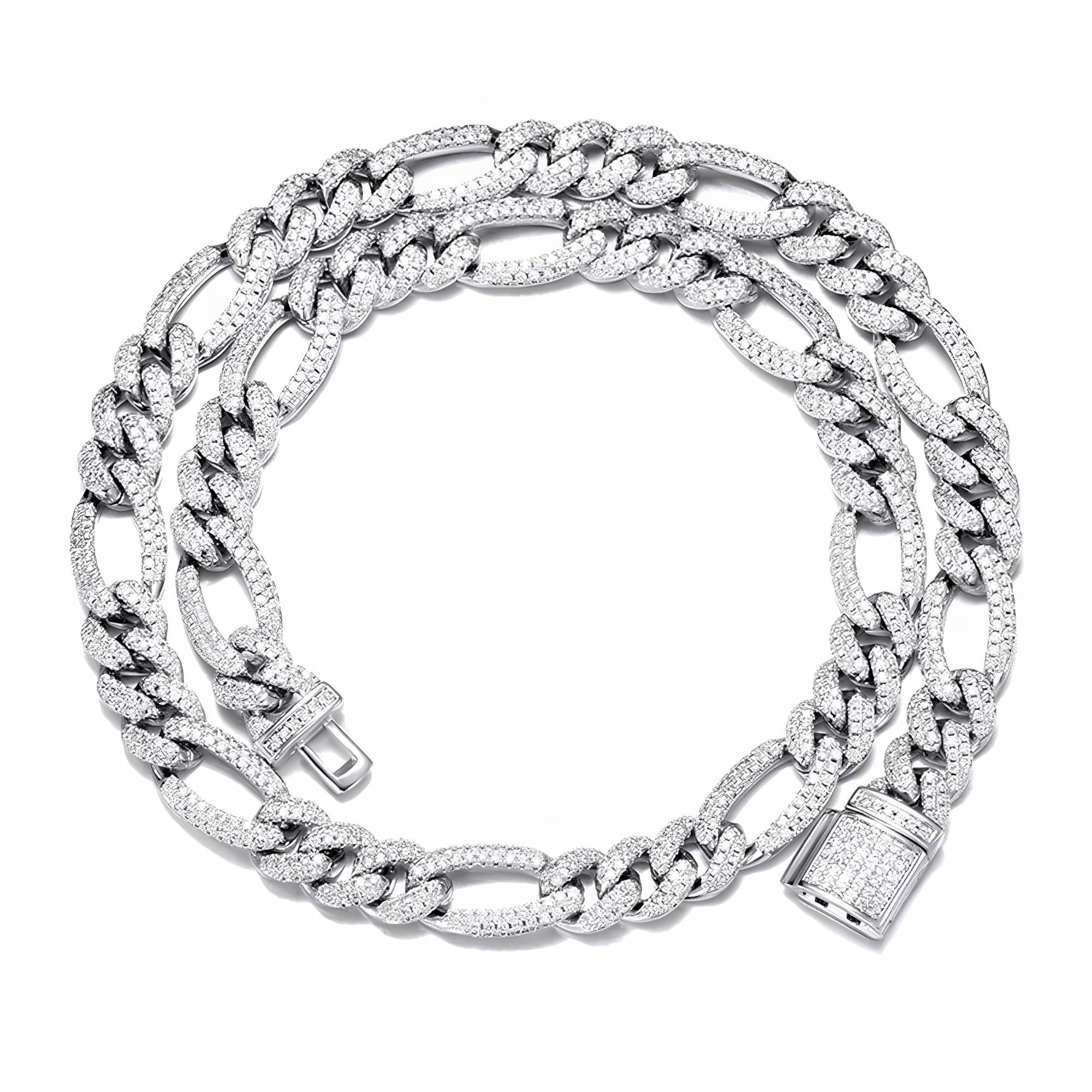 10MM ICED FIGARO CHAIN - SILVER