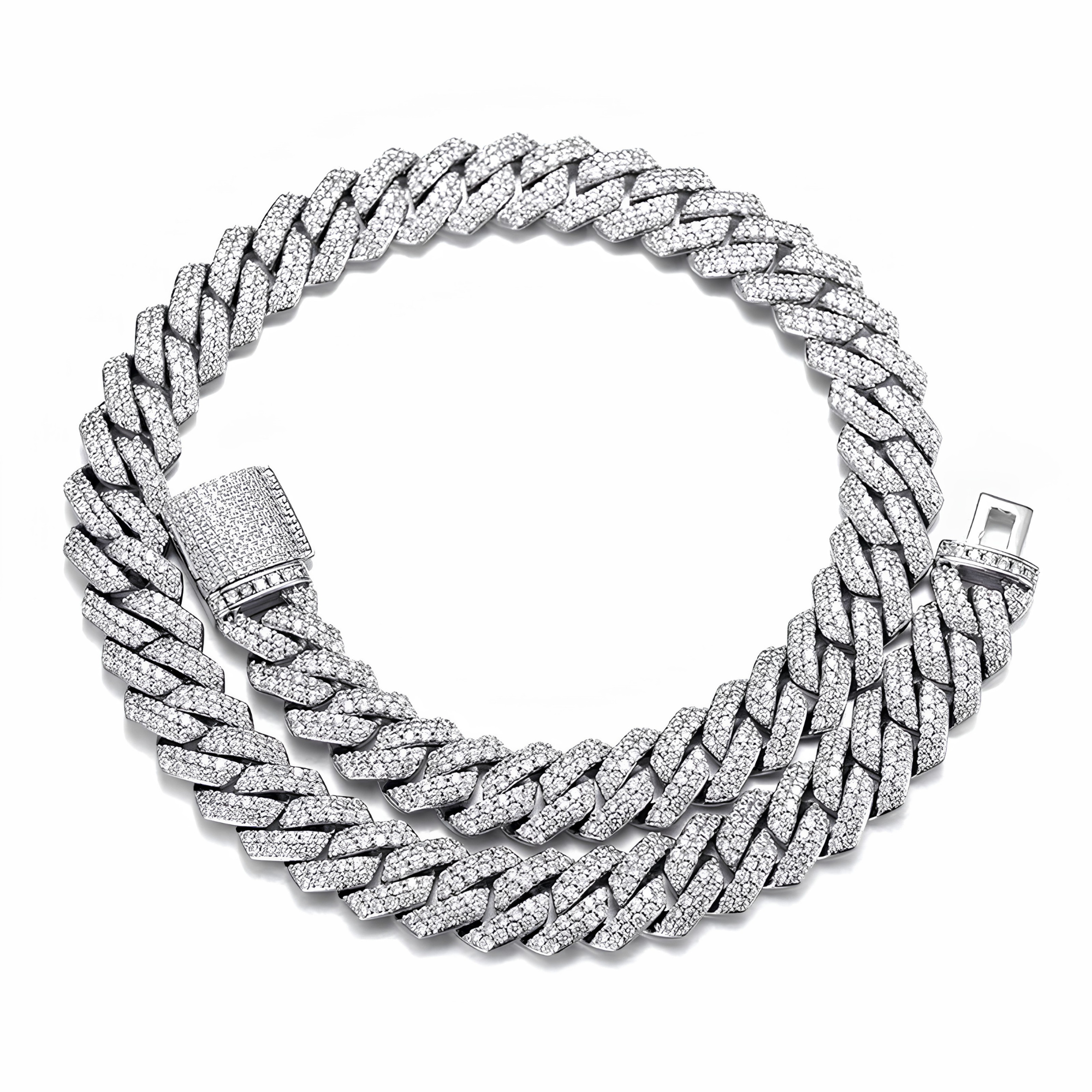 14MM ICED PRONG CUBAN CHAIN - SILVER