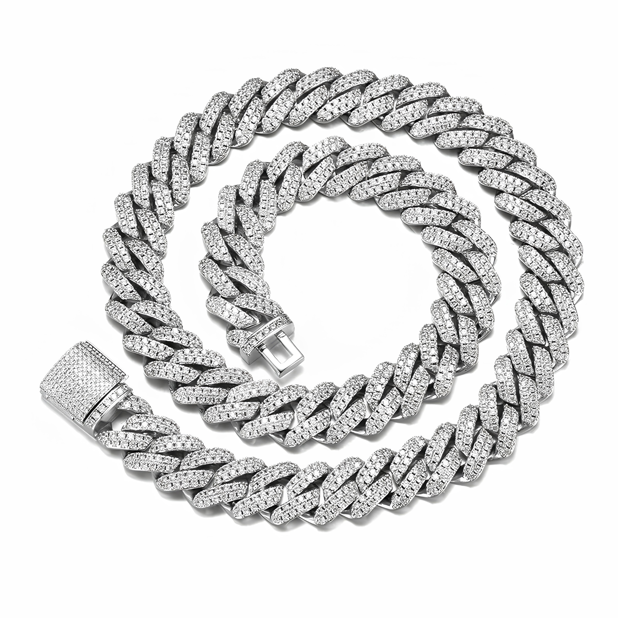 12MM ICED PRONG CUBAN CHAIN - SILVER