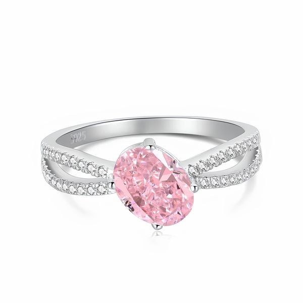 PINK OVAL SPLIT SHANK RING - 925 STERLING SILVER