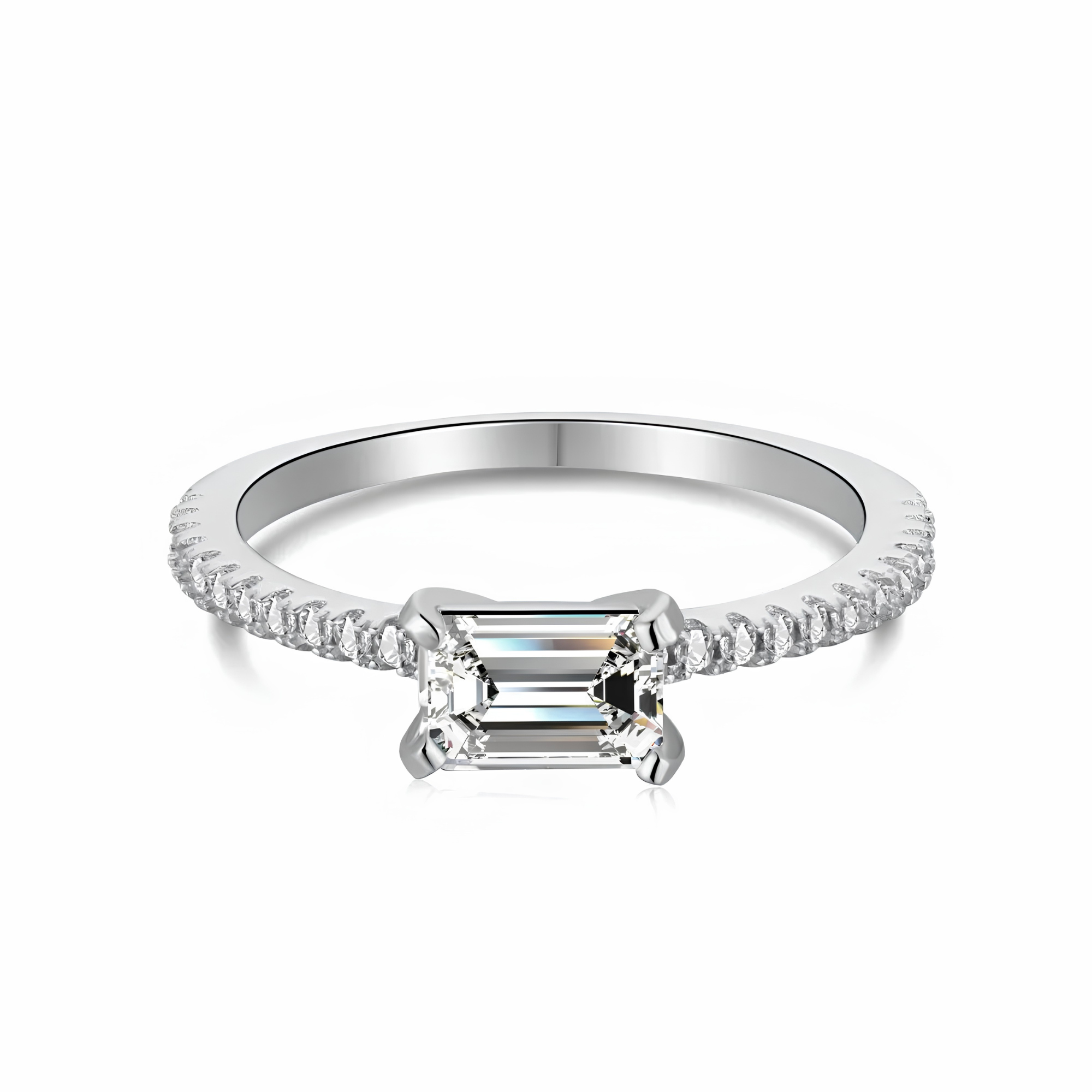 CLEAR EMERALD CUT SOLITAIRE RING - 925 STERLING SILVER