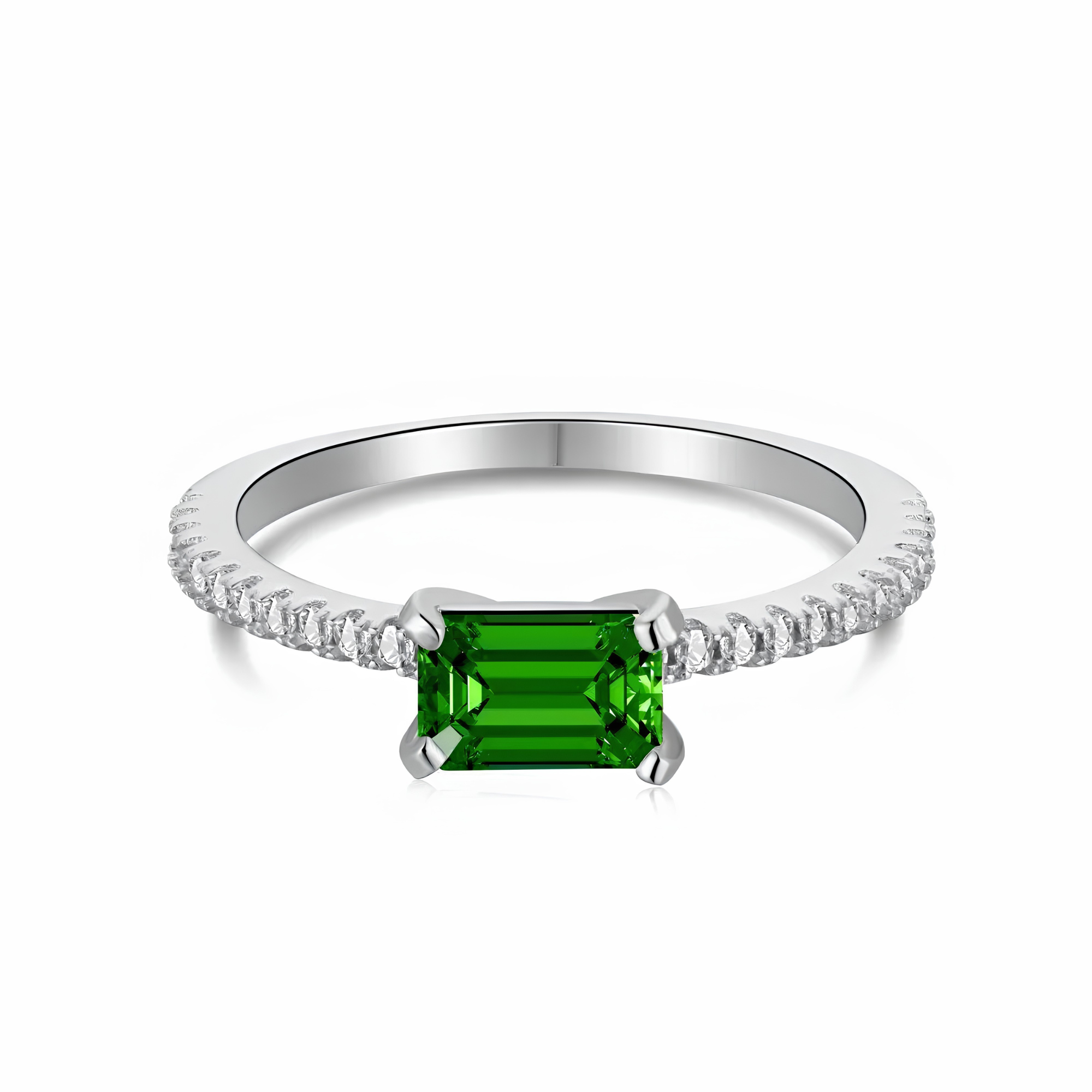 EMERALD CUT SOLITAIRE RING - 925 STERLING SILVER