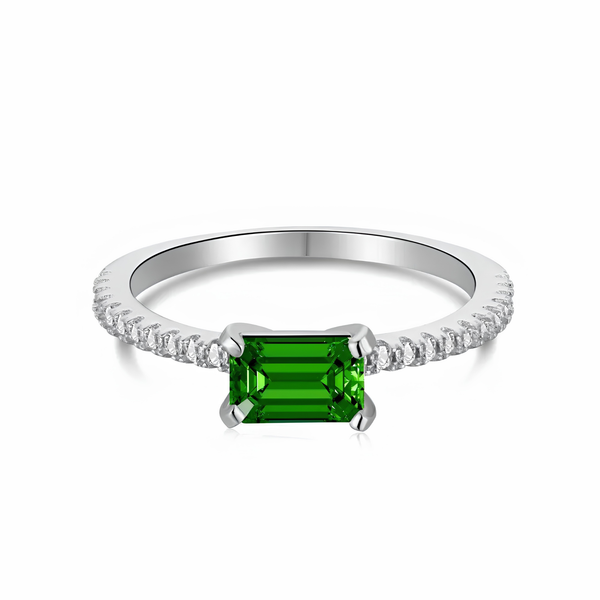 EMERALD CUT SOLITAIRE RING - 925 STERLING SILVER