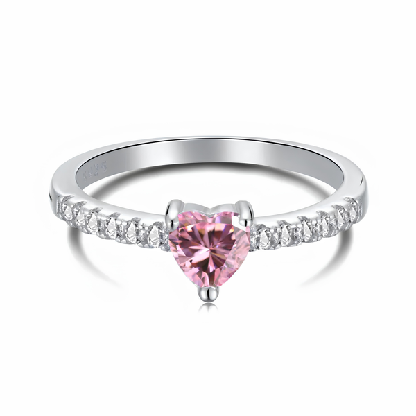 PINK HEART-CUT SOLITAIRE RING - 925 STERLING SILVER