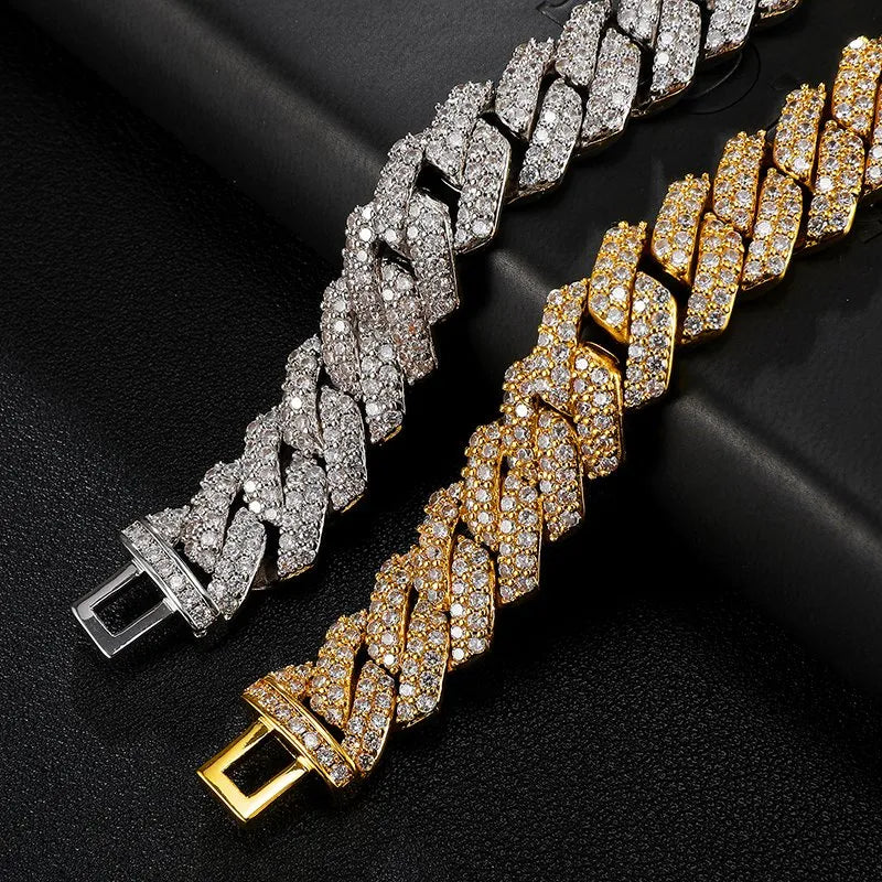 14MM Diamond Prong Cuban Bracelet - Gold