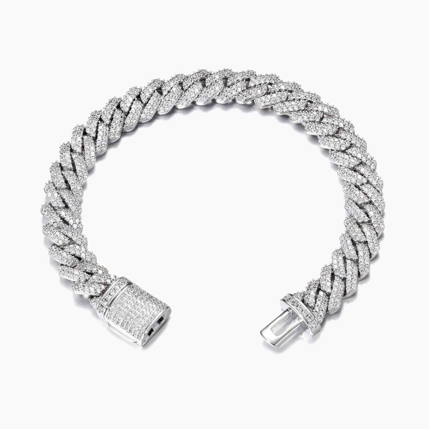 10MM Diamond Prong Cuban Bracelet - White Gold