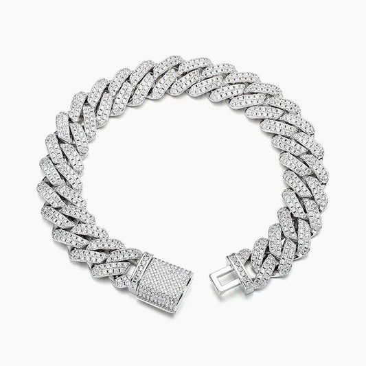 12MM Diamond Prong Cuban Bracelet - White Gold