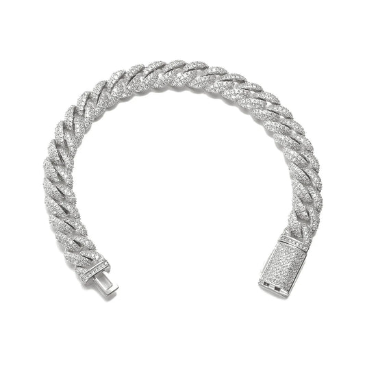 10MM Iced Cuban Link Bracelet - White Gold