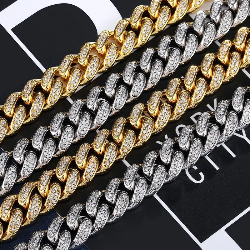 12MM Iced Cuban Link Bracelet - Gold