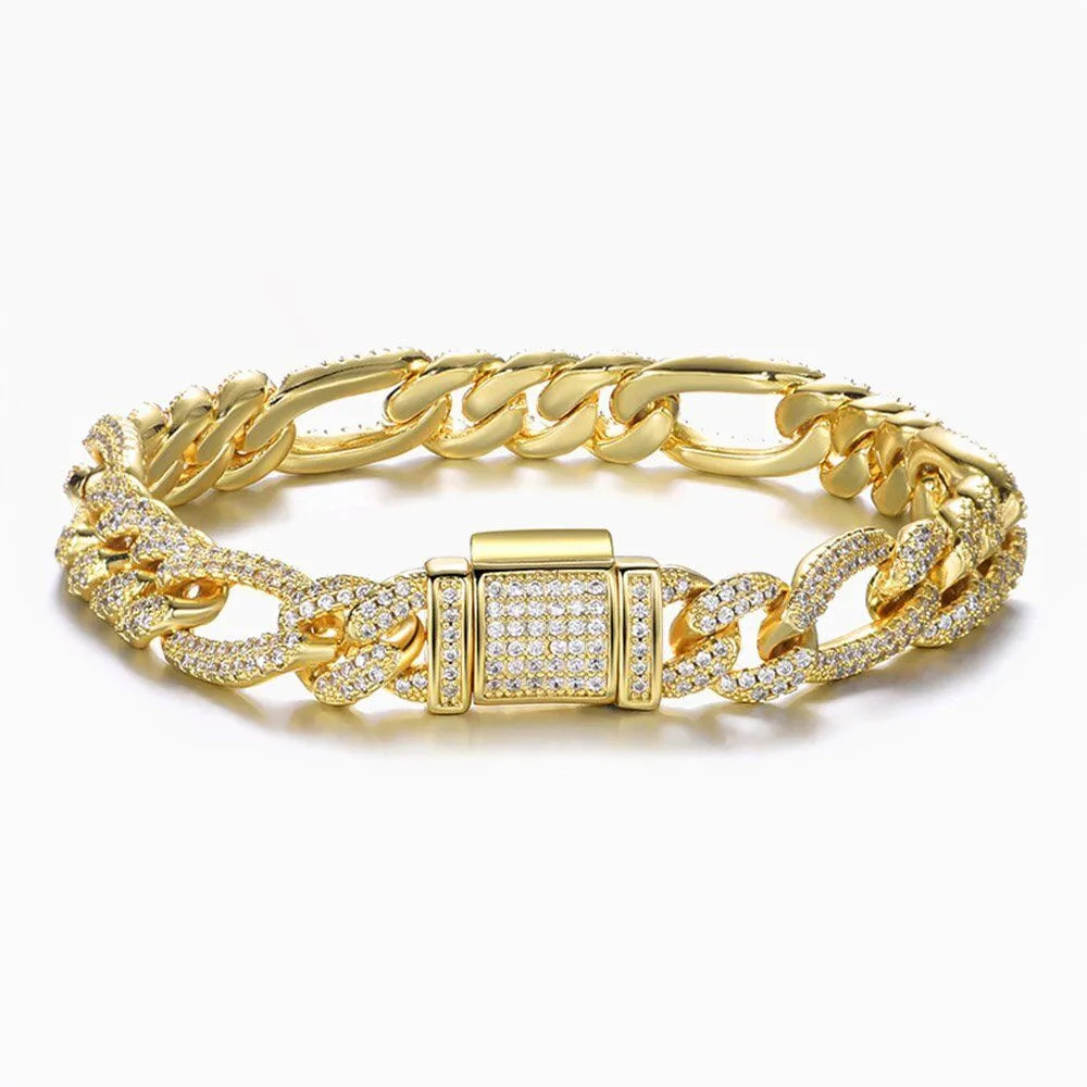 10MM Diamond Figaro Bracelet - Gold