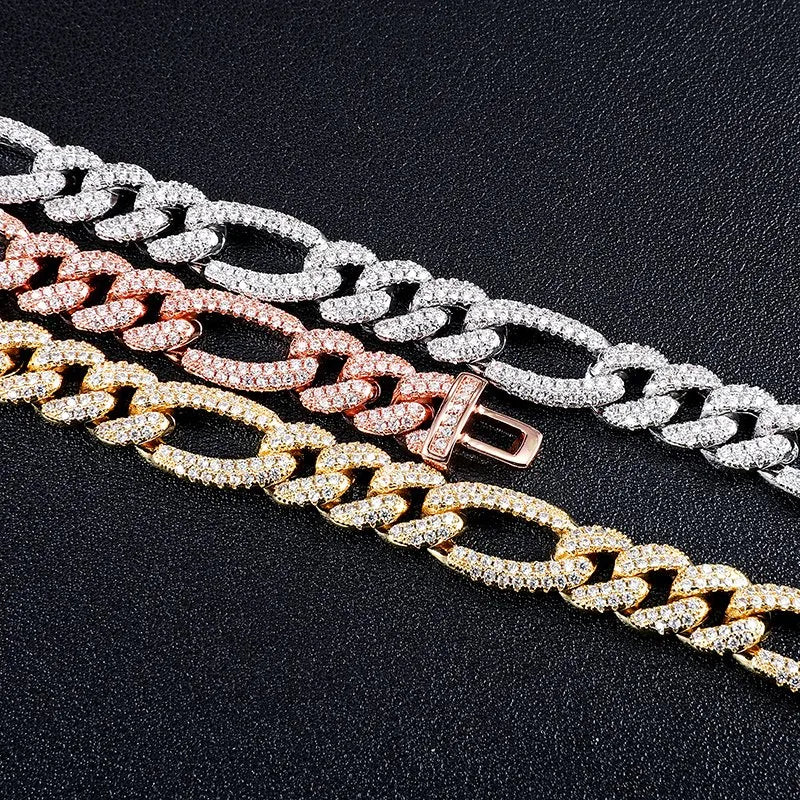 10MM Diamond Figaro Bracelet - Gold