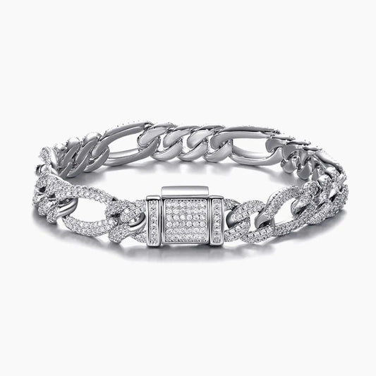 10MM Diamond Figaro Bracelet - White Gold