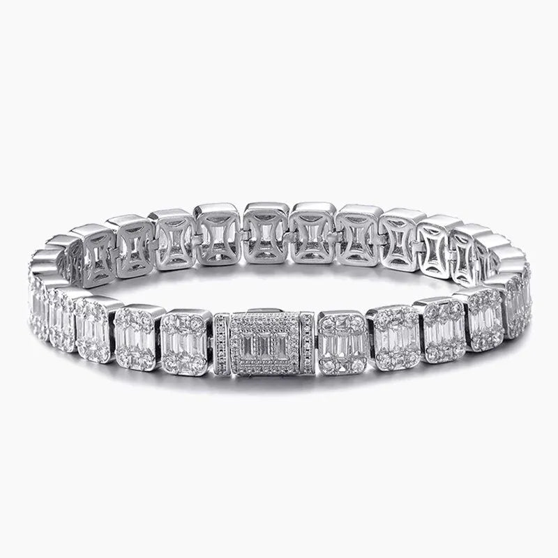 9MM Square Baguette Tennis Bracelet - White Gold