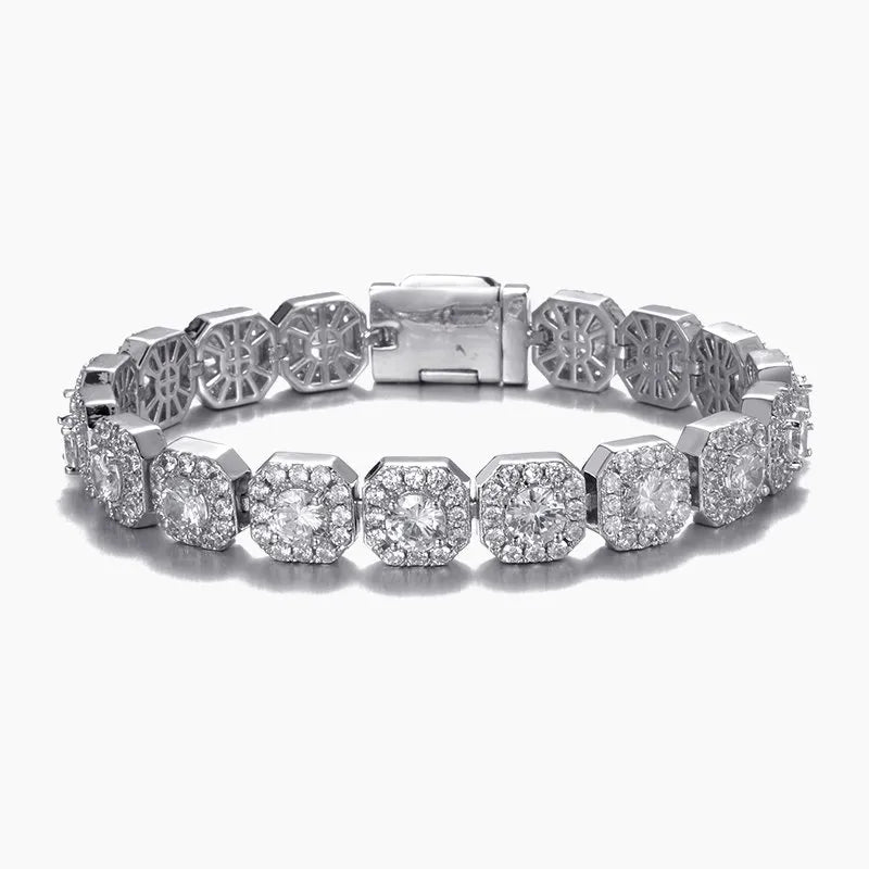 10MM Clustered Tennis Bracelet - White Gold