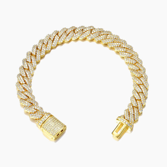 10MM Diamond Prong Cuban Bracelet - Gold