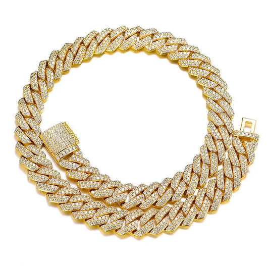 14MM Diamond Prong Cuban Chain - Gold