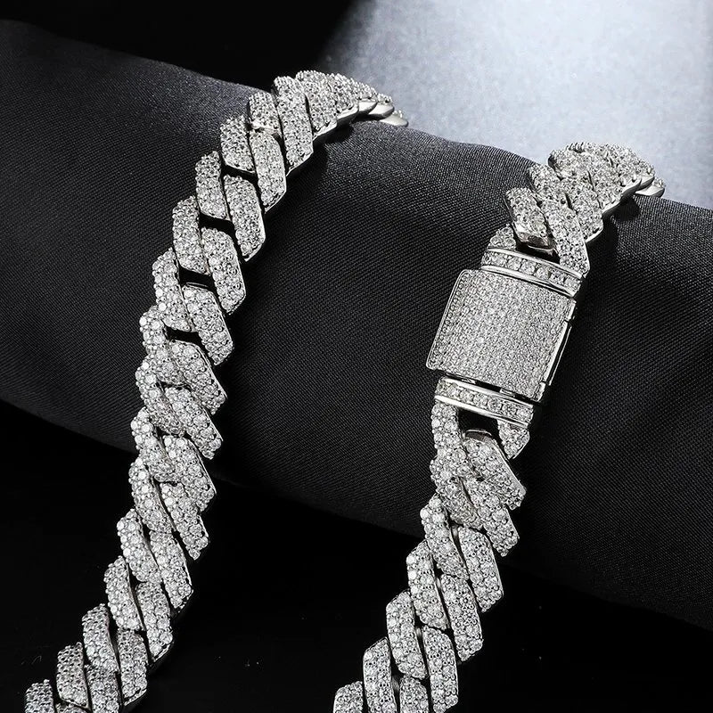 14MM ICED PRONG CUBAN CHAIN - SILVER