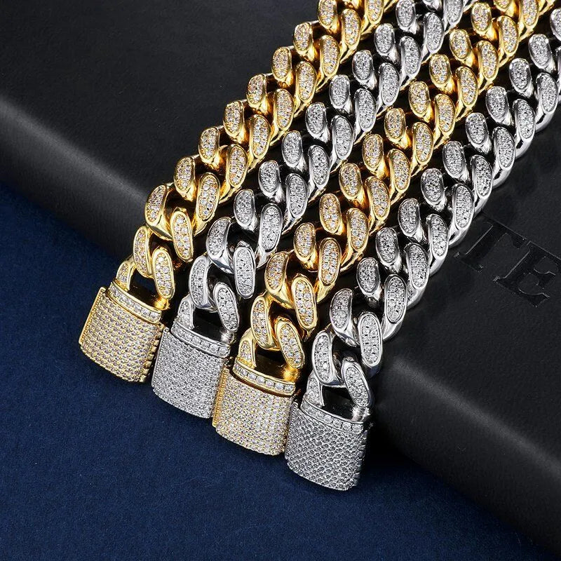 12MM Iced Cuban Link Chain - White Gold