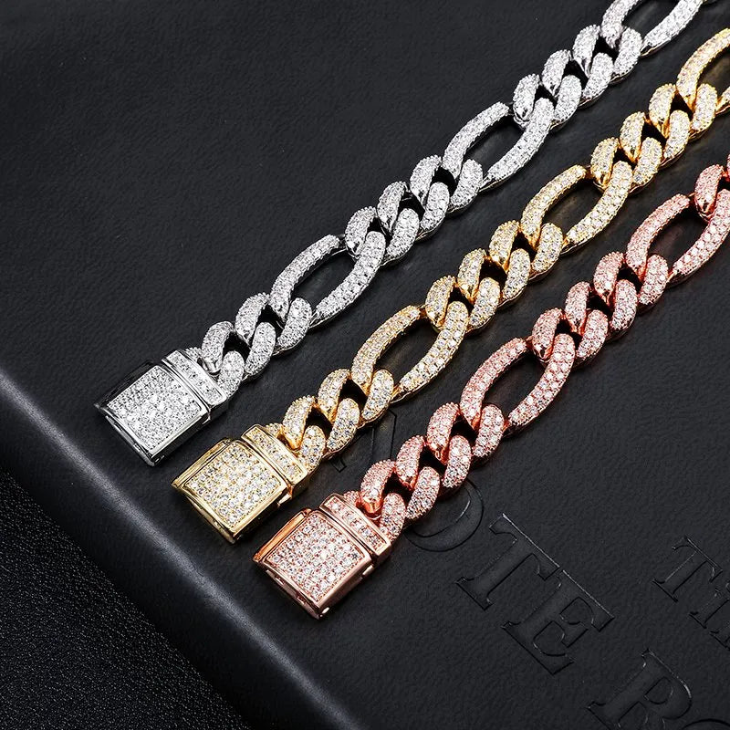 10MM Diamond Figaro Cuban Link Chain - Gold