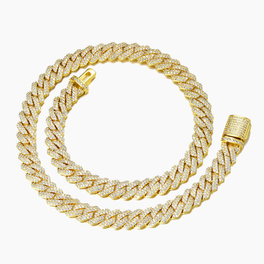 10MM Diamond Prong Cuban Chain - Gold