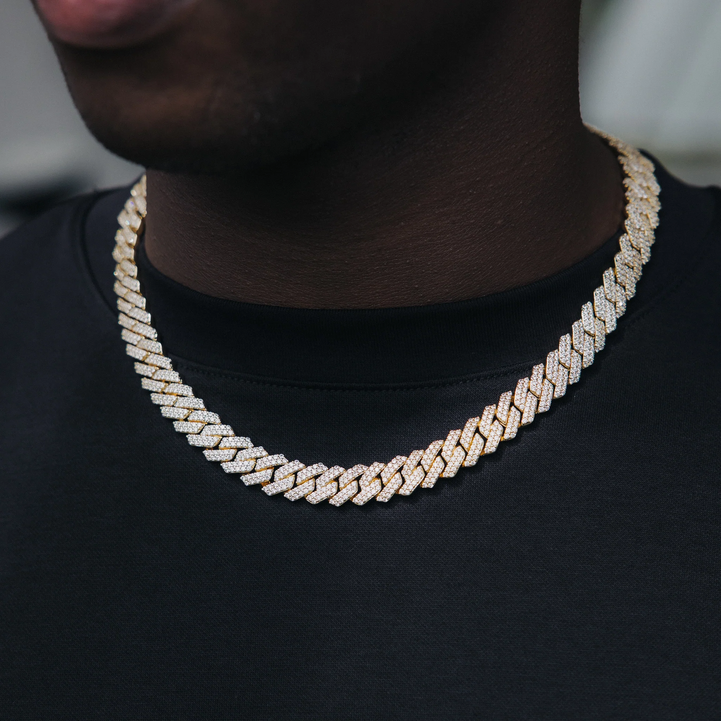 10MM Diamond Prong Cuban Chain - Gold