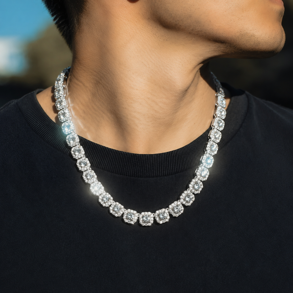 10MM CLUSTERED TENNIS CHAIN - SILVER