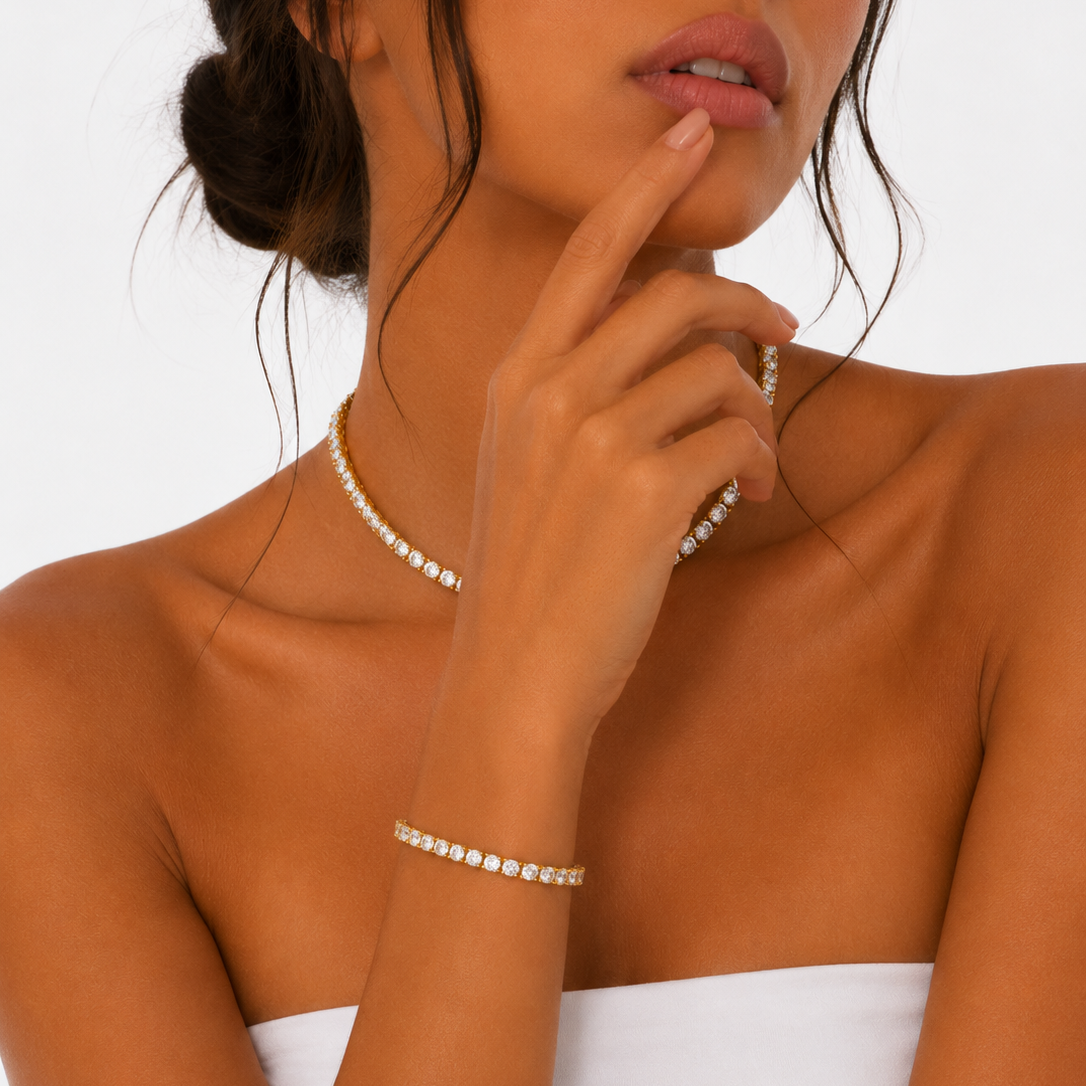 WOMENS 5MM TENNIS SET - GOLD