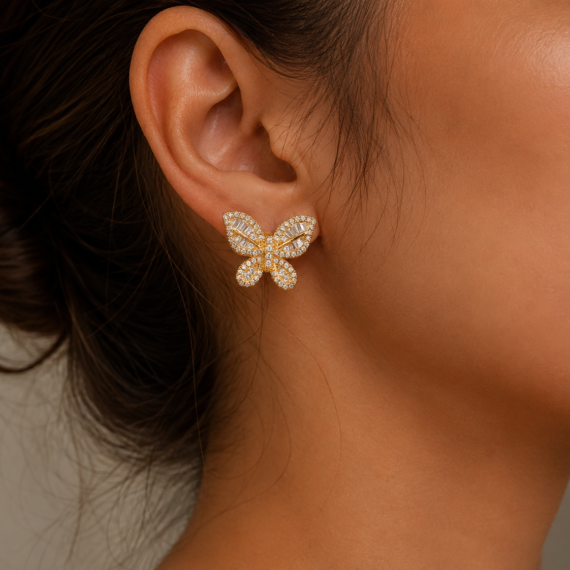 PAVE SET BUTTERFLY EARRINGS - GOLD