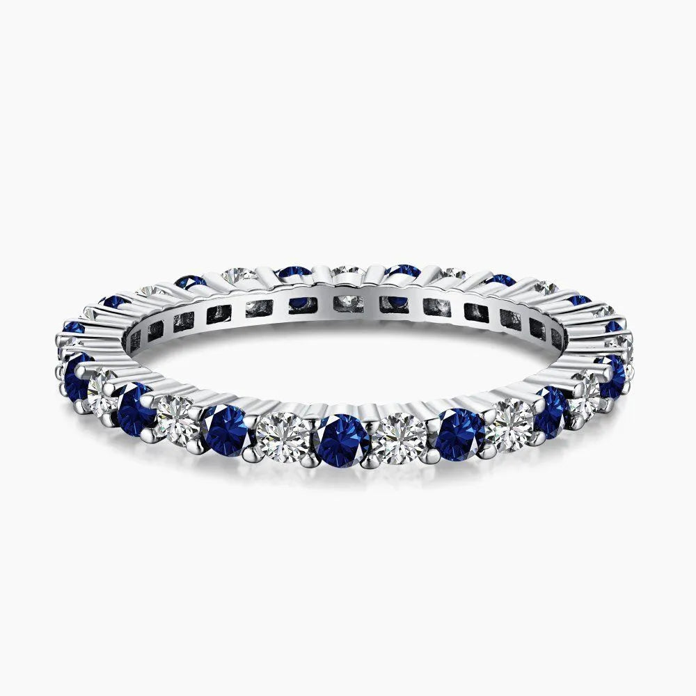 Sapphire Diamond Studded Ring - White Gold