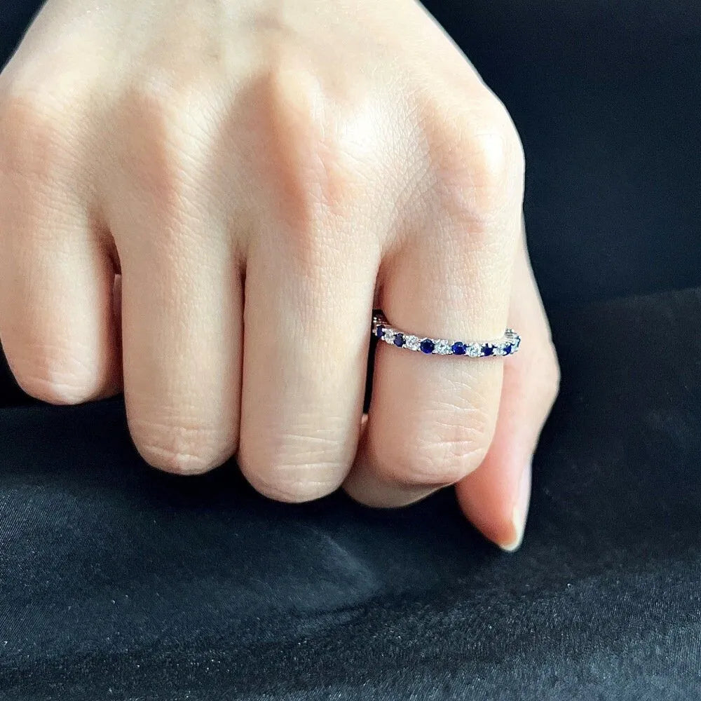 Sapphire Diamond Studded Ring - White Gold