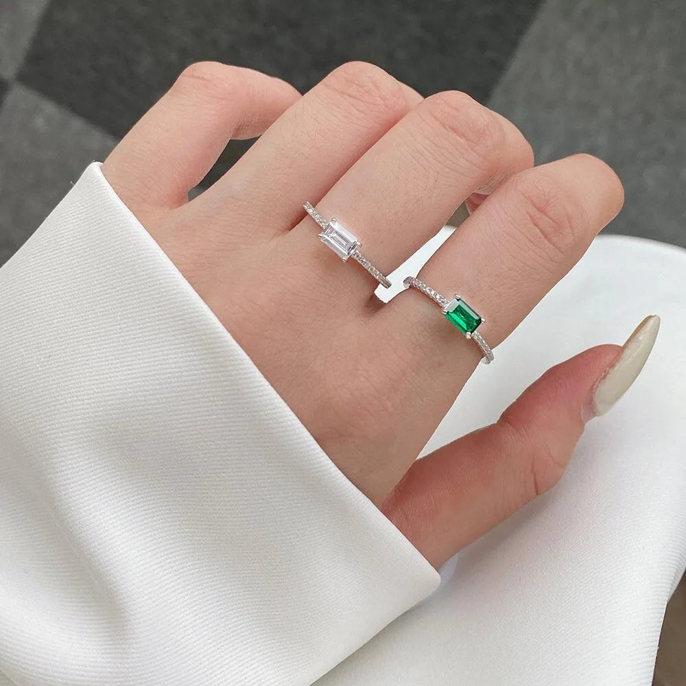 Emerald Single Diamond Baguette Ring - White Gold