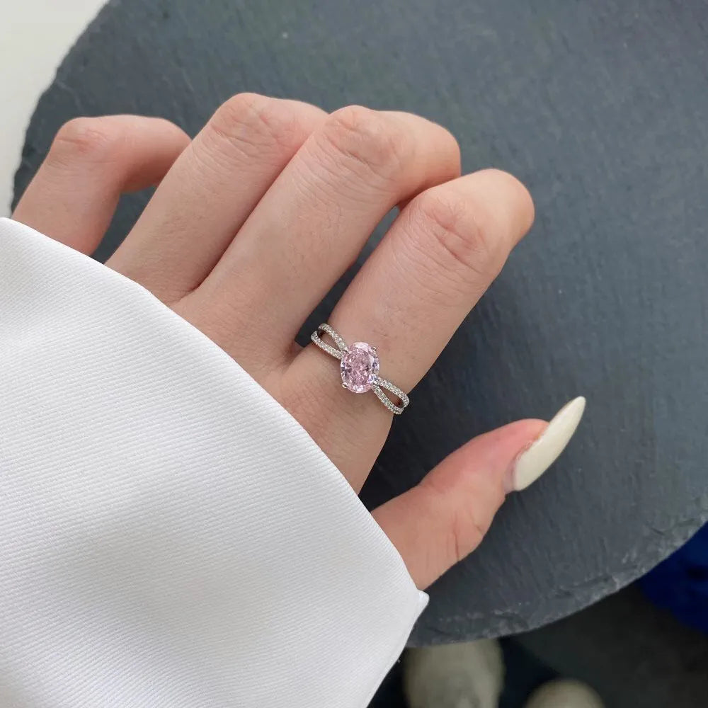 Pink Infinity Oval Diamond Ring - White Gold