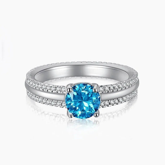 Blue Double Row Diamond Ring - White Gold