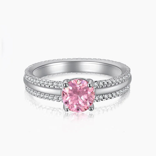 Pink Double Row Diamond Ring - White Gold