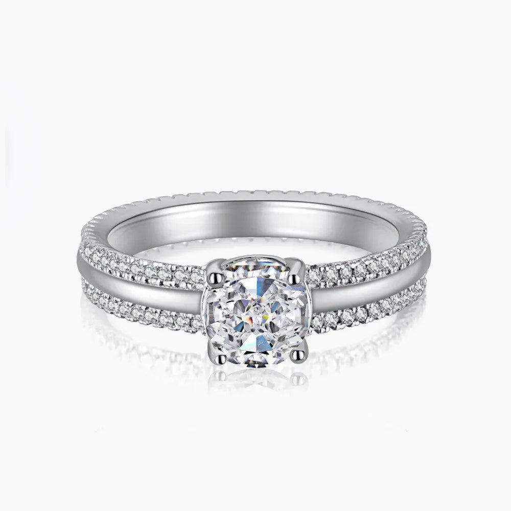 Double Row Diamond Ring - White Gold