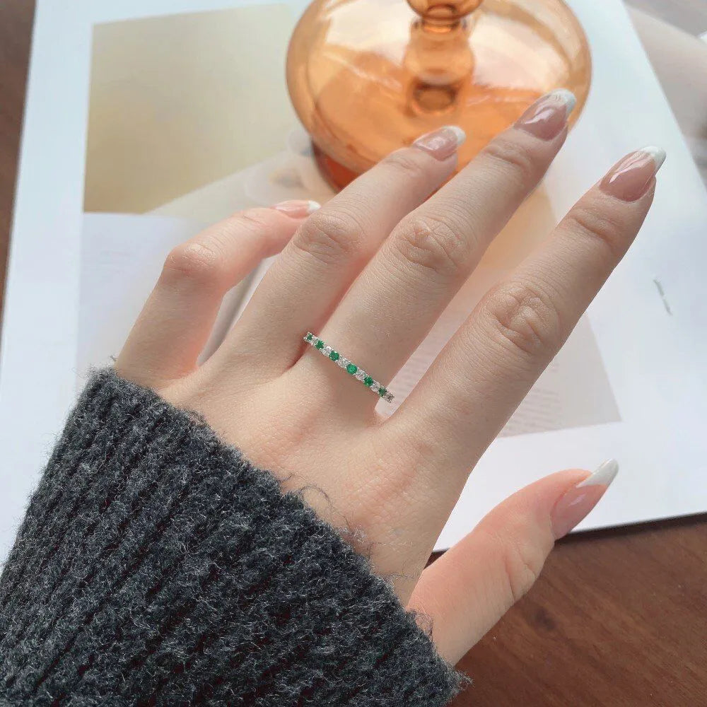 Emerald Diamond Studded Ring - White Gold